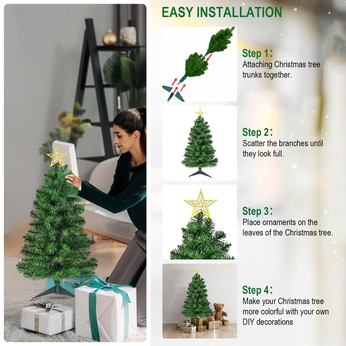 DUUDO 3FT Premium Hinged Artificial Holiday Small Mini Christmas Tree for Tabletop,Home, Office, Indoor and Outdoor Holiday Decoration,Easy Assembly Metal Hinges & Foldable Base DUUDO