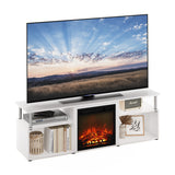 Furinno Jensen Open Storage Fireplace Entertainment Center for TV up to 70 Inch with Stainless Steel Tubes, White Oak/Chrome Furinno