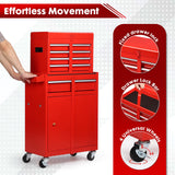 Dawmilon 5-Drawer Rolling Tool Chest, 2-in-1 Tool Box Organizer with Lockable Wheels, Sliding Drawers, and Detachable Top, Garage Workshop Tool Storage Cabinet, Red Dawmilon