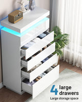 Seeday 6 Drawer Dresser for Bedroom with LED Lights, White Modern High Gloss Chest of Drawers for Closet, Tall Drawer with Adjustable LED Light, for Living Room, Entryway, Dressing Room Seeday