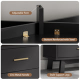 Dresser for Bedroom with 7 Drawer, Wood Modern Chest of Drawers with X-Shaped Sturdy Base, Wide Double Dresser Closet Clothes Storage Organizer, Wooden Dresser TV Stand for Living Room, Hallway, Black Xixini