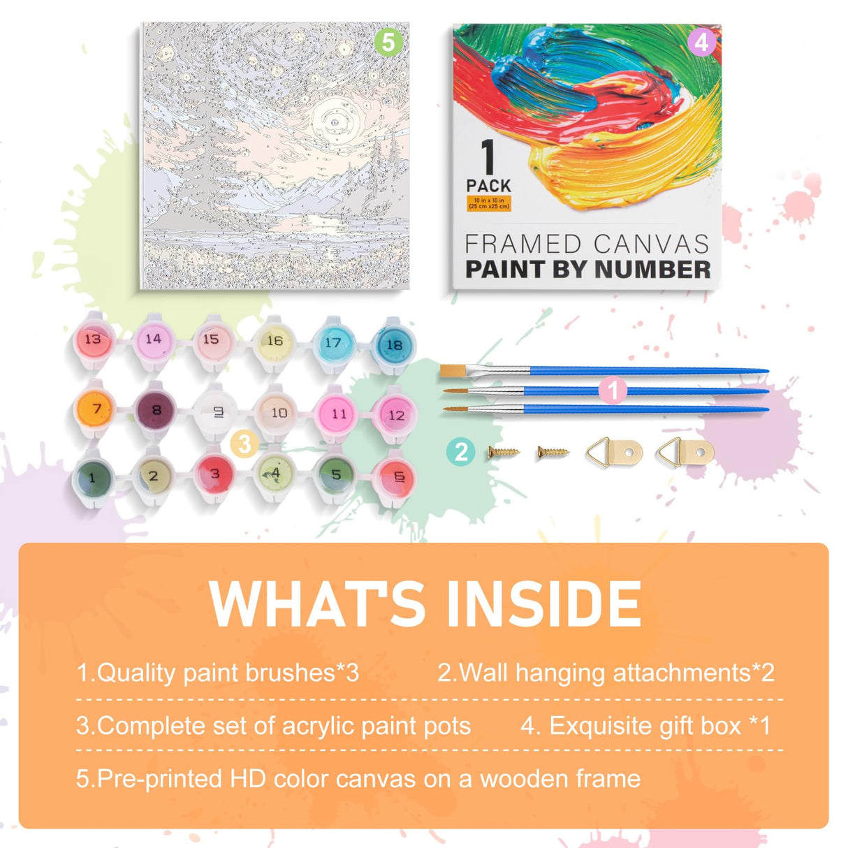 Framed Paint by Numbers Kit for Adults Beginners & Kids Ages 8-12, Starry Night Acrylic Easy Paint by Number with Frame, Watercolor Paint by Number Kits on Canvas Framed (10 * 10 Inch, without Easel) Offito