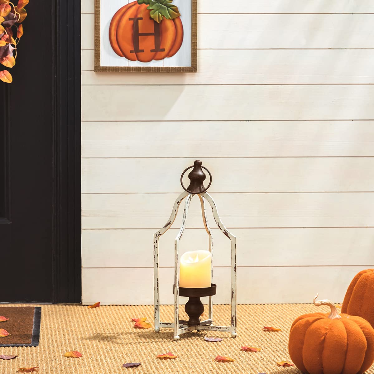 Glitzhome Farmhouse White Metal Lanterns Decorative Hanging Candle Lanterns (White Small) Glitzhome