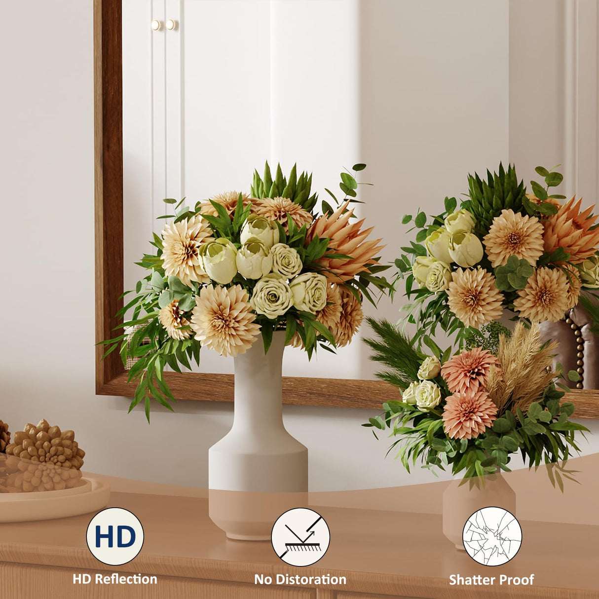 WEER Walnut Bathroom Mirror 24x36 Inch, Walnut Wood Grain Framed Mirror, Rectangle Wall Mounted Bathroom Vanity Mirror with Tempered Glass, Hangs Vertically or Horizontally, Anti-Rust WEER