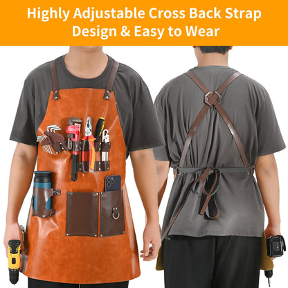 Yhtpouqe Handmade Work Aprons for Men Women. Chef, Carpenter, Grilling, Woodworking Aprons. Heavy Duty Tool Aprons with Cross Back Straps and Multiple Pockets, Size M-XXL - WoodArtSupply