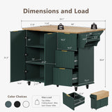 win2win Rolling Kitchen Island with Storage, Portable Kitchen Island with Drop Leaf Breakfast Bar, Modern Farmhouse Kitchen Cart on Wheels with Fluted Design, Towel Rack, Spice Rack, Olive Green win2win