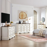 6 Drawers Dresser, Farmhouse Chest of Drawers with Charging Station, Distressed Finish Design, Modern Storage Dressers Organizer TV Stand for Bedroom, Living Room, Hallway, Antique White LegacyAmerhome