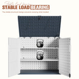 TUOZE 34 Cu Ft Resin Storage Shed with 2 Shelves, Waterproof Outdoor Storage Cabinet with Sloping Roof & Lockable Lid for Garden Tools, Trash Cans (Beige) Tuoze