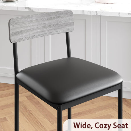 Amyove Bar Stools Set of 2, Upholstered Bar Chairs with Back, 25.5 Inches Kitchen Bar Stools with Footrest, Thick Cushion, Counter Height Barstools for Island, Counter Bar, Easy Assembly, Rustic Grey Amyove