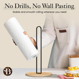 Paper Towel Holder - Wooden Paper Towel Holder with Non-Slip Wood Base, Minimalistic Modern Style, Countertop Paper Towel Holder, Black Paper Towels Holder, Paper Towel Stand for Kitchen, Home, Office Bambüsi