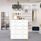 JanflyHome Wardrobe Closet Island with Drawers, Glass Tabletop & LED Lights, Jewelry Dresser Display, Wooden Closet Storage Cabinet for Bedroom Cloakroom Shops, 30.7" W x 15.7" D x 38" H, White JanflyHome