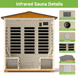Springspa Outdoor Sauna 4 Person, Infrared Sauna for Home, Wooden Outdoor Saunas Room, 3400 Low EMF Far Infrared with Bluetooth, LCD Panel, 7 Color Chromotherapy Lamp, Reading Lamp springspa