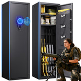 10-12 Gun Safe,Gun Locker Fingerprint,Gun Safe Biometric,No Assembly,Removable Shelf for Rifles Safes,Gun Cabinet Long With Led Light，57"H X 14"W X12"D TXTDPL