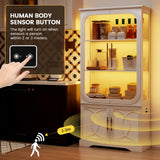 Lareth Display Cabinet with Glass Doors, 69 in Tall Bookcase with LED Lights, Glass Display Case Kitchen Pantry Cabinet, 5 Tier Curio Storage Cabinet for Living Room, Home Office, White Lareth