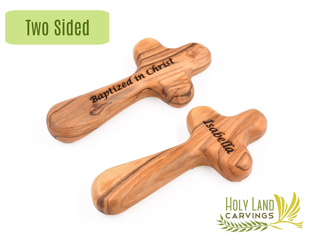 Generic Custom Personalized Olive Wood Comfort Cross, 4 Hand Held Cross, Prayer Palm Cross, Personalized Name Cross Gift for any age or Occasion One Side Engraving Generic