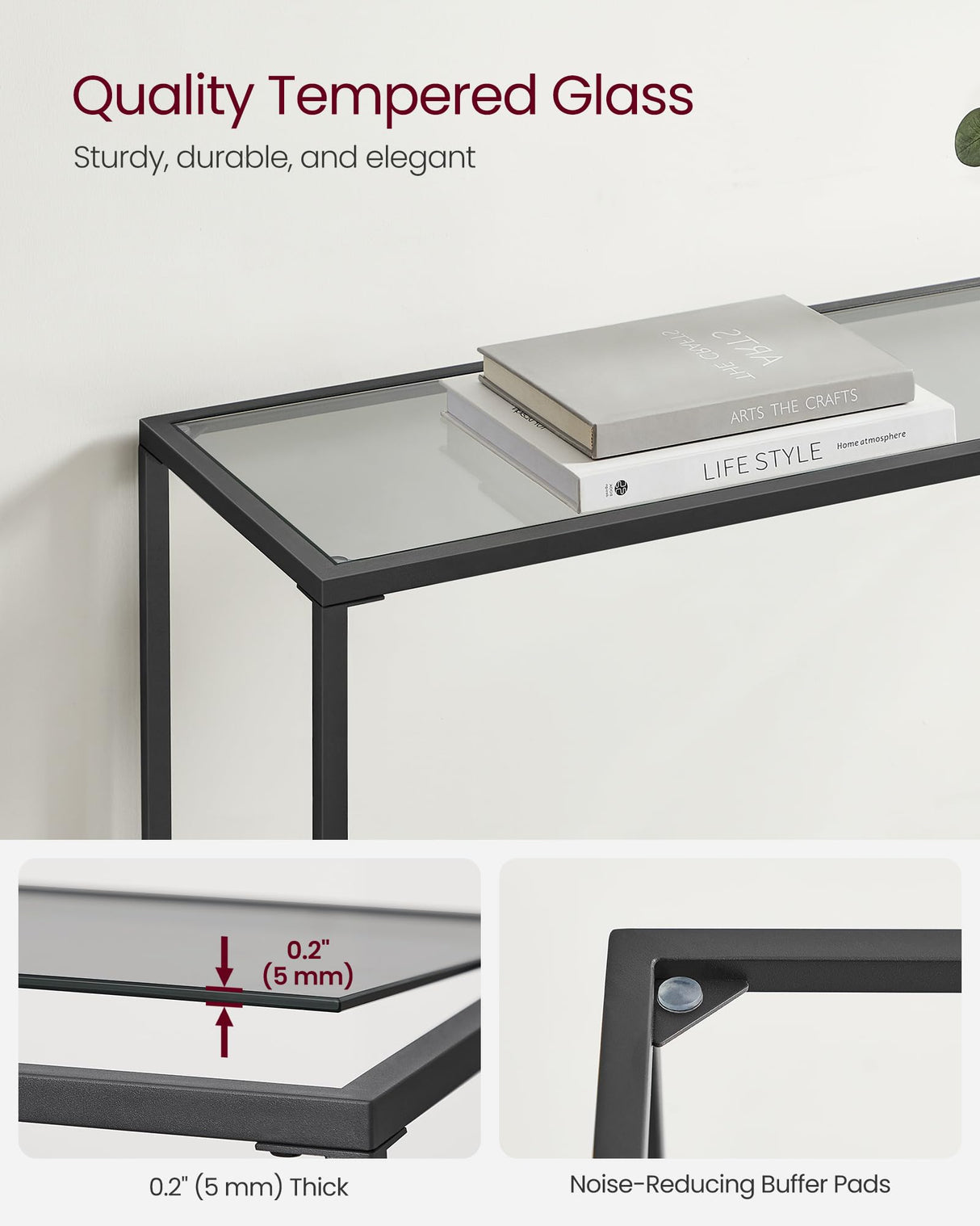 VASAGLE Entryway Table, Console Table, Tempered Glass Tabletop, Modern Sofa Table, Easy Assembly, with Adjustable Feet, for Living Room, Entryway, Ink Black and Slate Gray ULGT132B01 VASAGLE