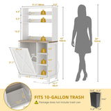 DWVO Bakers Rack Microwave Stand Cabinet with Trash Can Bin Cabinet and Power Outlet 6-Tiers Farmhouse Kitchen Tall Thickened Coffee Bar Table Station with Storage Shelf, White DWVO