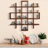 Suzile Oversize Tea Cup and Saucer Display Rack Rustic Brown Wooden Display Shelves Rustic Wooden Floating Curio Shelf Travel Wall Mounted Tea Cup and Saucer Rack Holder Shadow Box Shelf Suzile