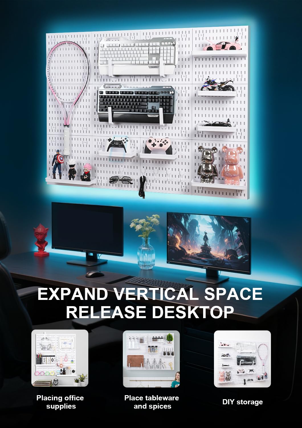 Pegboard Wall Organizer Kit – Heavy Duty 20lbs Load Bearing, Easy Installation, 4 Peg Board Panels 14 Accessories – Multi-Surface Use For Garage, Office, Kitchen & Crafts (White Pegboard,24″×24″) Colville