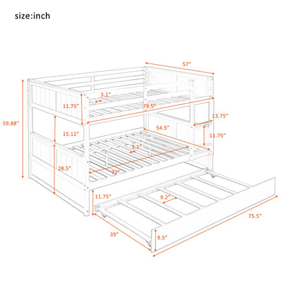 Harper & Bright Designs Full Bunk Bed with Trundle - Sturdy Solid Wood, Safety Guard Rails, and Versatile Design in White - WoodArtSupply