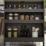 AIEGLE Kitchen Island with Storage Cabinet, Stationary Kitchen Table with 6 Open Shelves & 2 Drawers, Dining Table & Kitchen Prep Table with Marble Grain Tabletop for Dining Room, Dark Brown AIEGLE