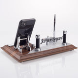 ofistike Wood Desk Name Plate Office Organizer, Solid Wooden Membrane Coating Desktop Sign with Phone Holder, Pen, Notepad and Clock ofistike