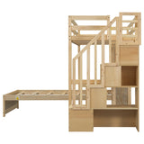Merax Twin Multifunction Bunk Bed with Desk/Storage Compartments, Wood Loft Bed with Staircase & Full Length Gardrails for Boys, Girls, No Box Spring Needed Natural Merax