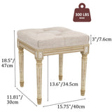 Yusong Vanity Stool Upholstered Bench Seat for Makeup Room, Vintage Small Bedroom Bench Dining Bench with Tufted Fabric for Living Room, Piano Stool with Rustic Wood, Easy Assemble,Beige Yusong