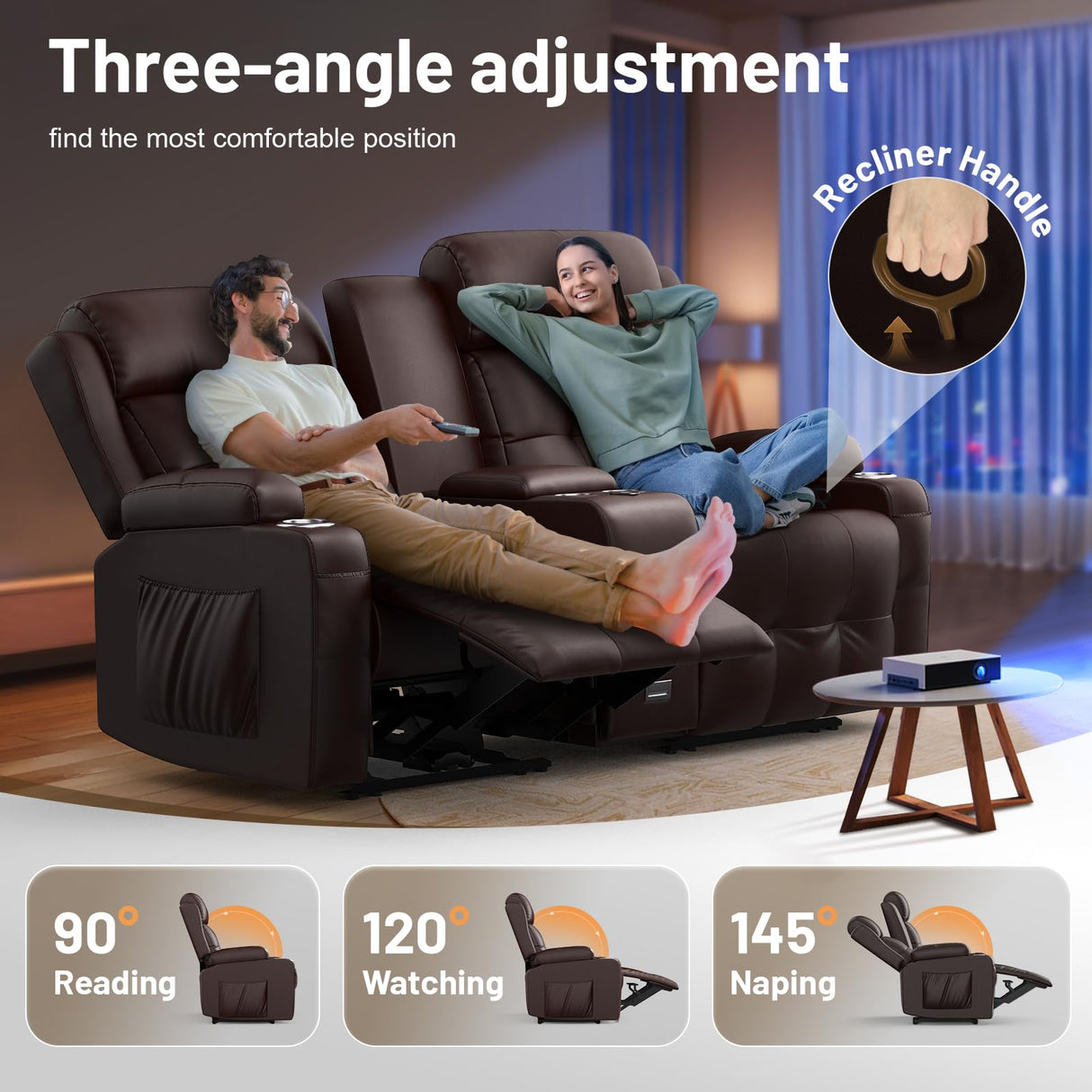 TOMOSLTER Loveseat Recliner Sofa, Home Theater Seating Massage Reclining Couch with USB, Center Console, Wall Hugger RV Recliners, 145° Adjustable Recline & Cup Holders, for RV & Movie Room TOMOSLTER