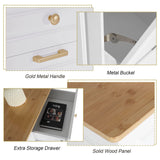 UEV Double Kitchen Trash Cabinets,Two Tilt Out Trash Cabinets with Solid Hideaway Drawers,Free Standing Wooden Kitchen Trash Can Recycling Cabinet Trash Can Holder (White) UEV