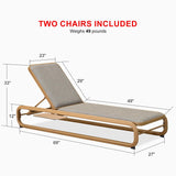 PURPLE LEAF Chaise Lounge Patio Chair Recliner Outdoor for Patio Poolside Balcony w/Slide-Out Side Table with Cushion Adjustable Backrest 2 Pieces Teak PURPLE LEAF