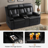 Consofa Power Reclining Loveseat with Console, Power Loveseat Recliner Sofa with Lumbar Pillow, USB,Type-c Ports, Wall Hugger Recliner Sofa with Cup Holders for Living Room(Black, Loveseat) Consofa