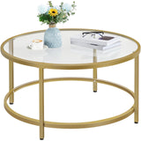 Yaheetech Gold Glass Coffee Table for Living Room, 36" Round Glass Coffee Table with Metal Frame, Circle Coffee Table for Home, Office, Apartment Yaheetech