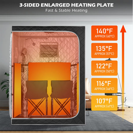 Smartmak Full Size Far Infrared Sauna, Two Person Home SPA with Time & Temperature Remote, Chairs, Light, 1 or 2 Person Privacy Indoor Saunas for Relaxation Detox,Greyborder Smartmak