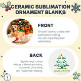 Joyclub 12 PCS 3'' Sublimation Ornament Blanks Ceramic Sublimation Christmas Ornaments Bulk Round White Ornaments for Personalized Xmas Tree Ornament Home Decor DIY Crafts Joyclub