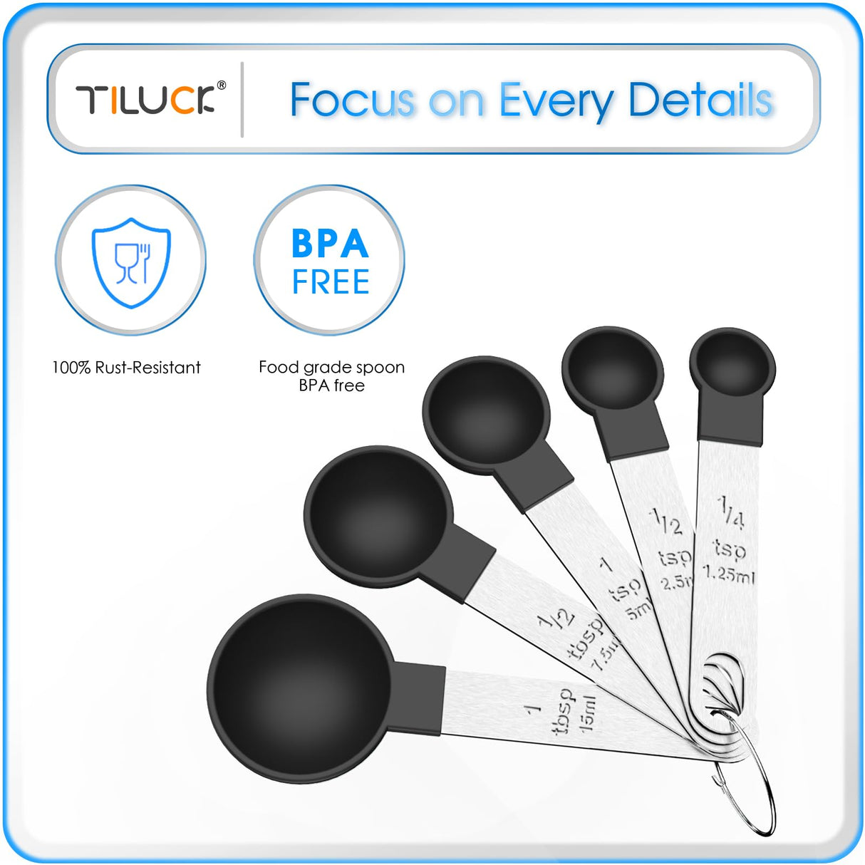 TILUCK Measuring Cups & Spoons Set, Stackable Cups and Spoons, Nesting Measure Cups with Stainless Steel Handle, Kitchen Gadgets for Cooking & Baking (Black) TILUCK