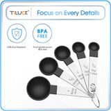 TILUCK Measuring Cups & Spoons Set, Stackable Cups and Spoons, Nesting Measure Cups with Stainless Steel Handle, Kitchen Gadgets for Cooking & Baking (Black) TILUCK
