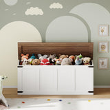 HOOBRO Storage Bench, 47.2”Toy Box Organizer with Safety Hinges, Farmhouse Wooden Storage Chest, for Hallway, Bedroom, Living Room, White and Walnut WH520CW01 HOOBRO