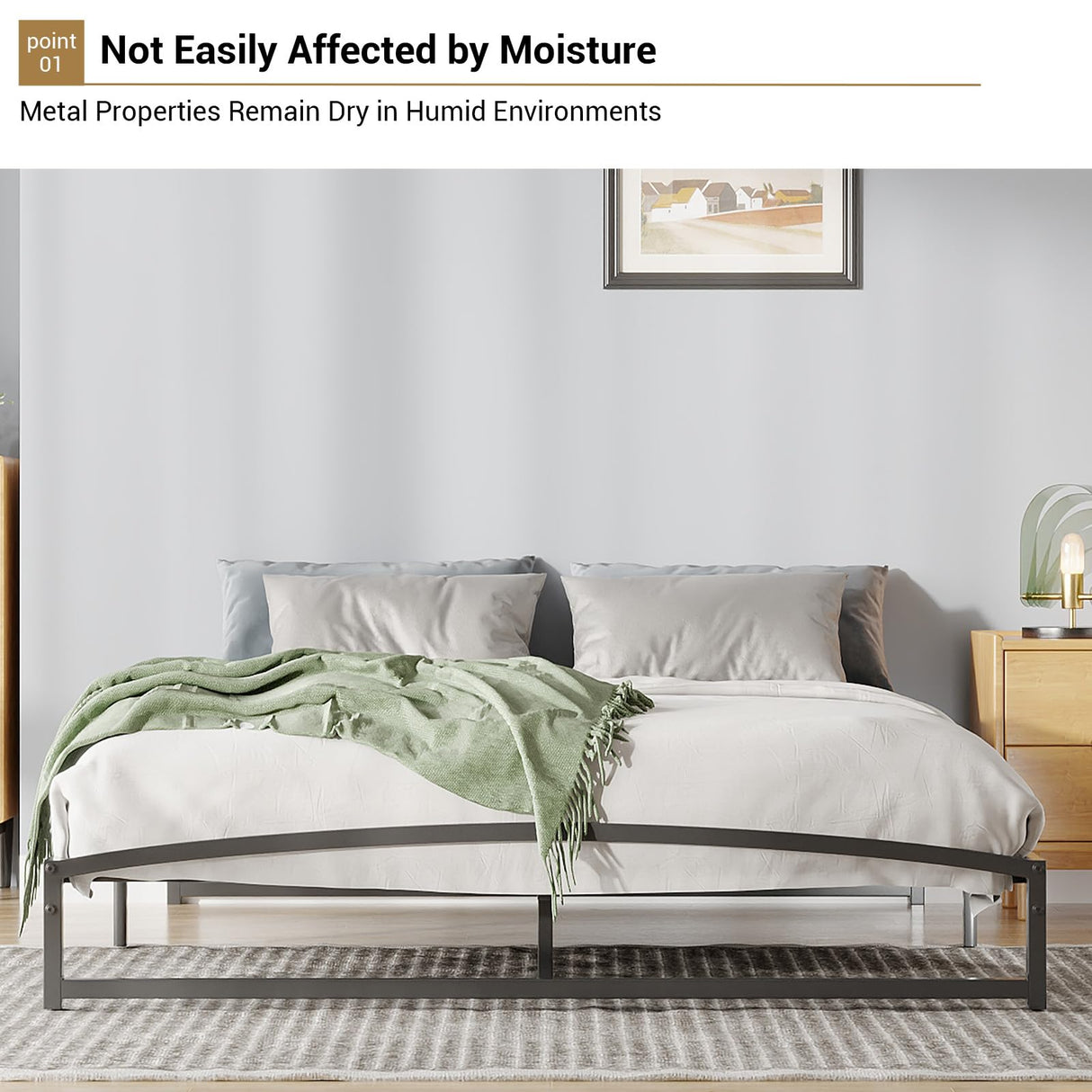 GAOMON Low Bed Frame Queen Size, 6 Inch Heavy Duty Metal Platform Queen Bed Frame with Arch Design, Easy Assembly, Strong Bearing Capacity, Under Bed Storage, No Box Spring Needed - Black GAOMON