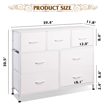 WLIVE Dresser with 7 Drawers, Dressers for Bedroom, Fabric Storage Tower, Hallway, Entryway, Closets, Sturdy Steel Frame, Wood Top, Easy Pull Handle, White - WoodArtSupply