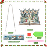 5D Christmas Diamond Painting Pendant Kit, Magic Book with Flying Elf and Snowy Forest, DIY Crystal Diamond Art Hanging Sign for Window, Door & Wall, Fantasy Home Decoration Gift, 24.1 x 20.4 cm AiYuanzsh