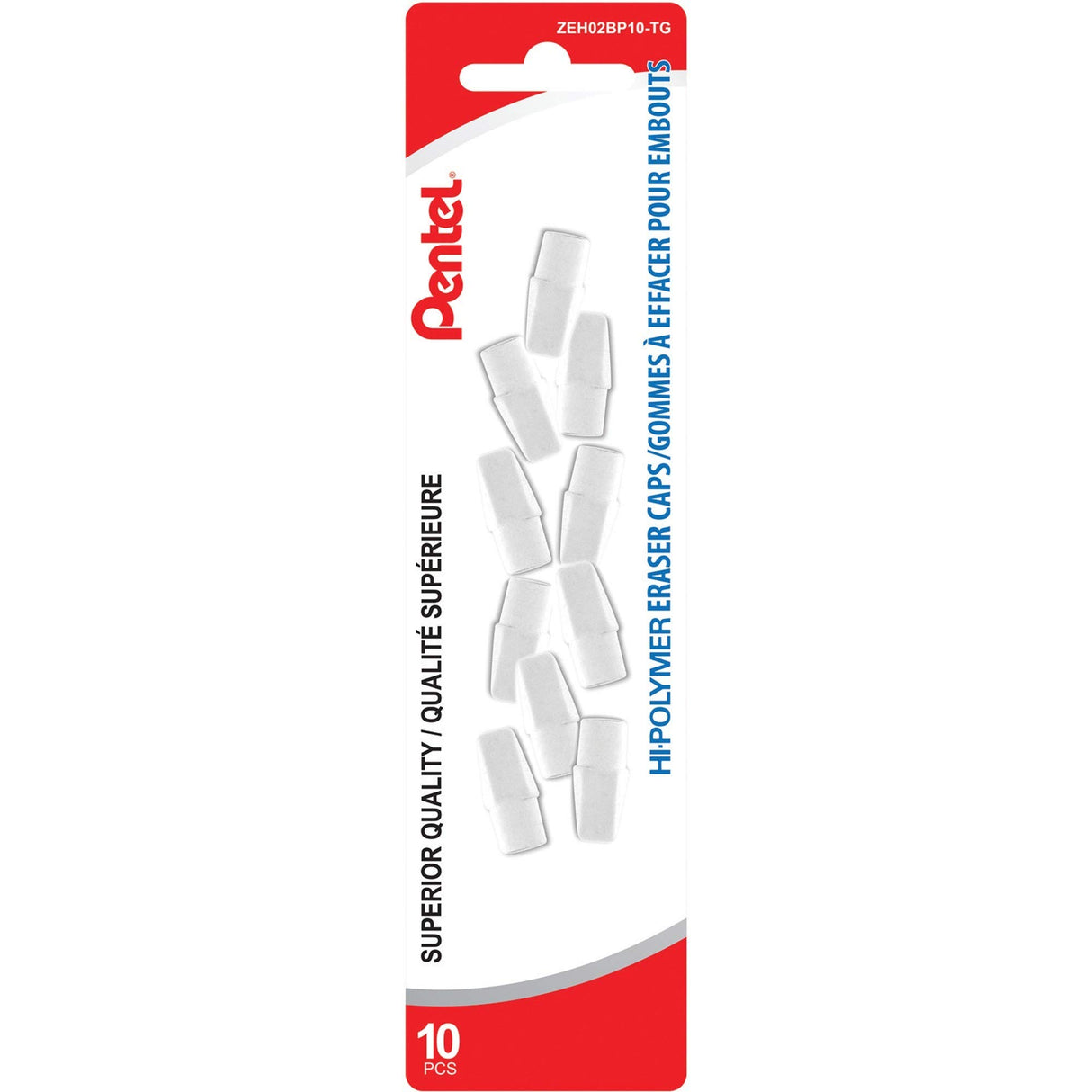Pentel Hi-Polymer White Cap Erasers, Pack of 10 (ZEH02BP10) Pentel