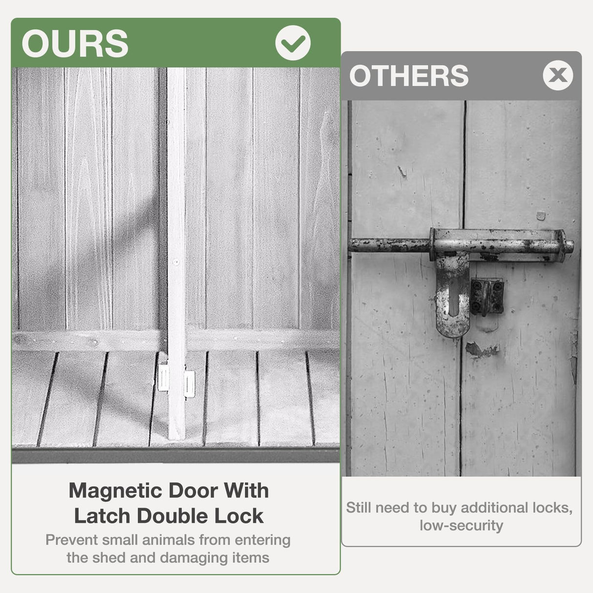 MEDEHOO Outdoor Storage Shed with Floor and Waterproof Roof - Metal Framed Tool Cabinet with Adjustable Shelves - Double Lockable Doors for Backyard, Garden, Patio (Off-White) MEDEHOO