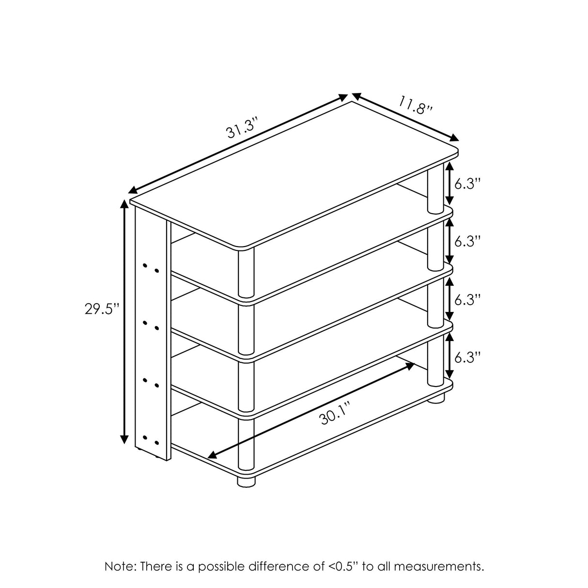 Furinno Turn-N-Tube 5 Tier Wide Shoe Rack, French Oak Grey/Black , 32 Inch Furinno