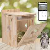 Solar-Powered Smart Owl House with Camera - Outdoor Hanging Wooden Nesting Box, Real-Time View & Motion Detection, for Garden for 2.4g WiFi Coverage Area, for Owl Lovers WISDOMRAINBOW