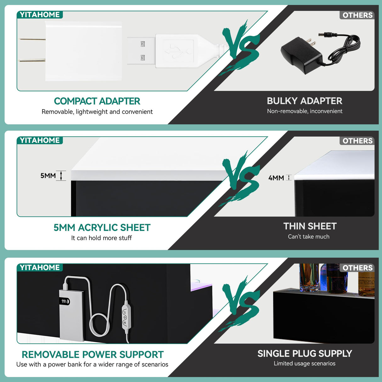 YITAHOME LED Light Liquor Bottle Display Shelf, 3-Tier 40-inch Bar Shelves for Liquor Bottles Wall Mounted Acrylic Liquor Shelf with Wine Holder Slots, Remote & App Control for Home Commercial Bar YITAHOME