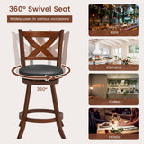 Giantex 24” Bar Stools Set of 4, 360° Swivel Counter Height Stools with Back, Solid Rubber Wood Frame, Leather Padded Seat, Vintage Upholstered Armless Farmhouse Barstools for Kitchen Island Home Bar Giantex