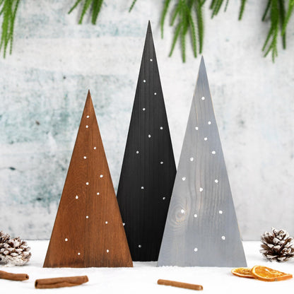 3 Pcs Large Wooden Christmas Trees Tabletop Decorations Minimalist Standing Rustic Wooden Trees Centerpieces Table Signs for Tables Farmhouse Xmas Decor for Home, 10/12/14 inches