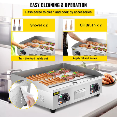VEVOR 30" Commercial Electric Griddle 3000W Electric Countertop Griddle Non-Stick Restaurant 110V Teppanyaki Flat Top Grill Stainless Steel Adjustable Temperature Control 122°F-572°F (NO PLUG) VEVOR