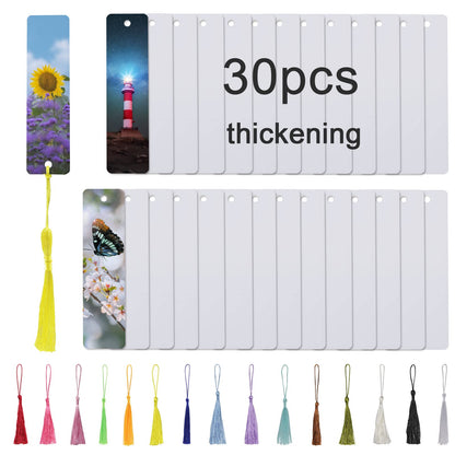 30 Pcs Sublimation Bookmark Blank Heat Transfer Aluminum Metal Bookmarks Bulk DIY Bookmarks with Hole and Colorful Tassels for Crafts,Personalized Tassels Blank Bookmarks